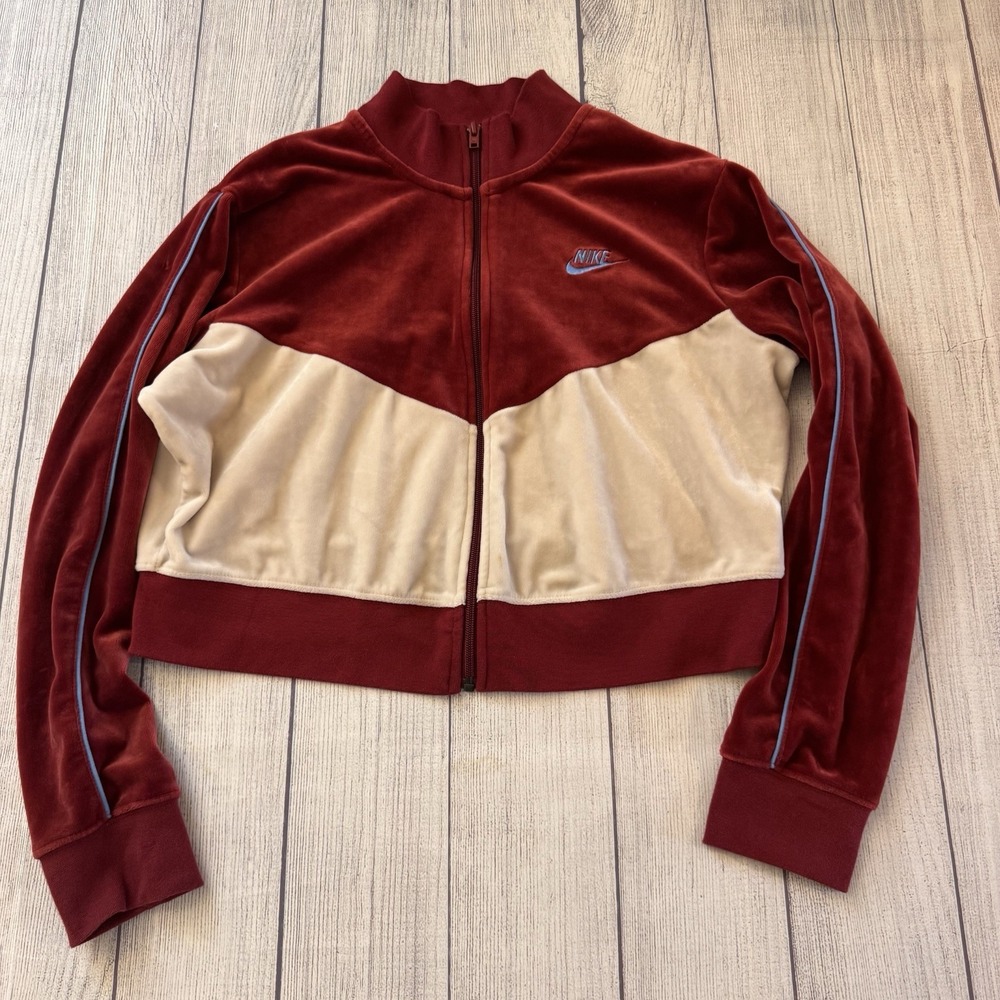 NIKE Women's Sportswear Velour Color Block Zip Active Jacket Red Size Large